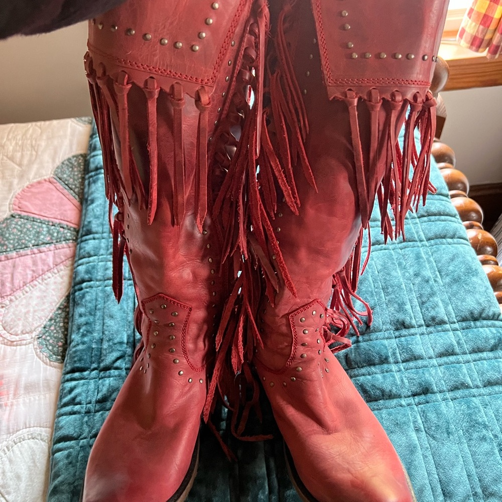 Liberty Black red fringe boots